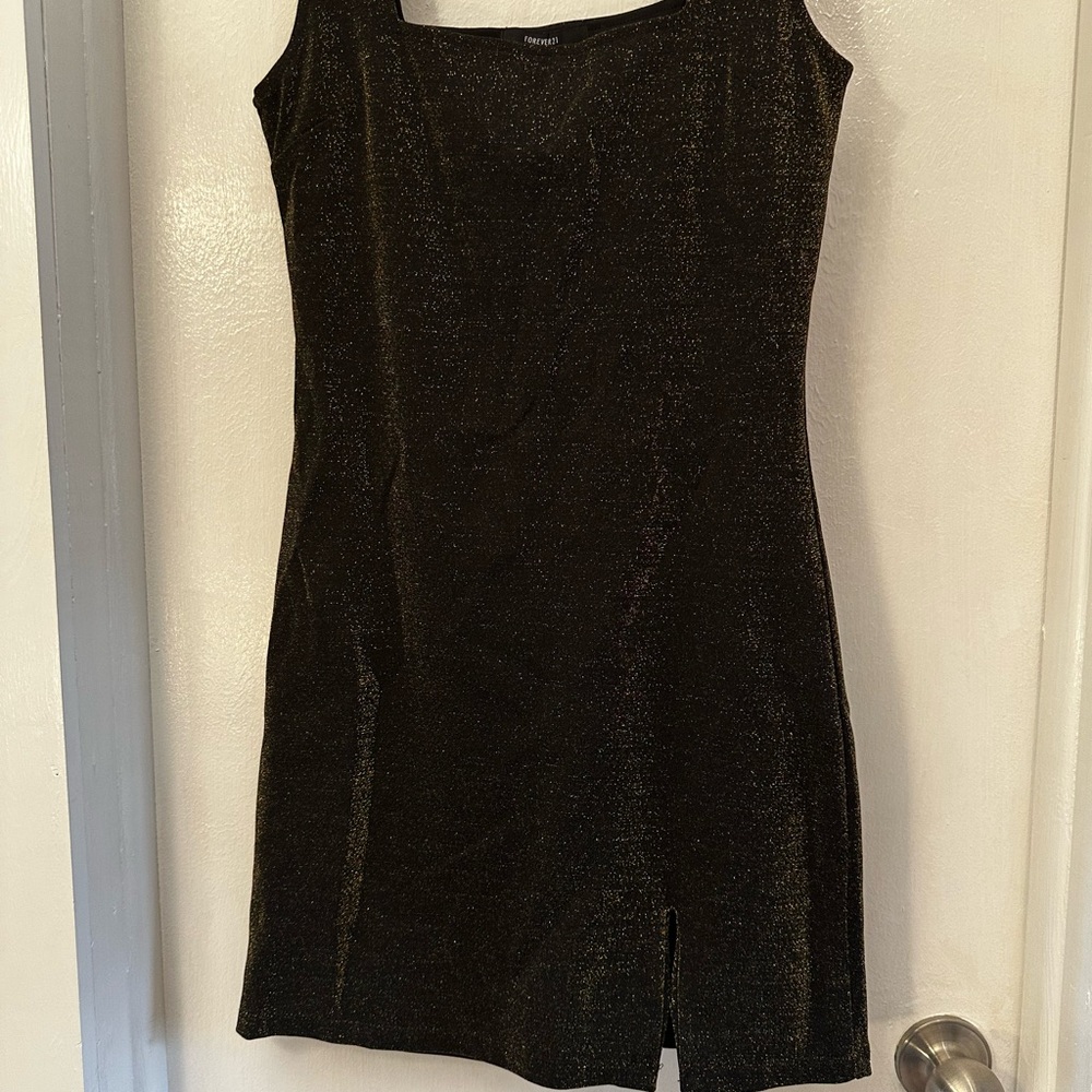 Forever 21 Black Glitter Scoop-Neck Mini Dress